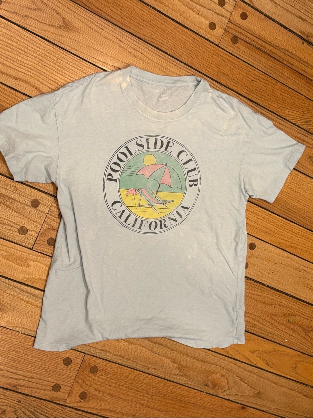 American Eagle Outfitters light blue acid wash pool side Logo Tee size small